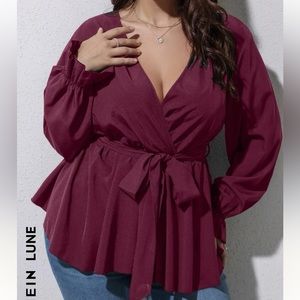 wrap belted smock blouse - black